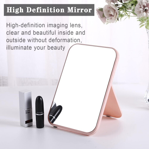 Makeup Mirror Foldable Desktop Vanity Mirror Portable Rectangular Pink For Travel Camping Home 2