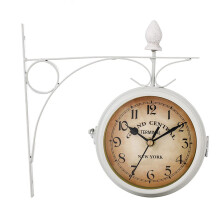 Wall Clock 9 Inch Double Sided Wrought Iron Garden Clock Waterproof Outdoor Indoor Quartz Movement With Outside Bracket