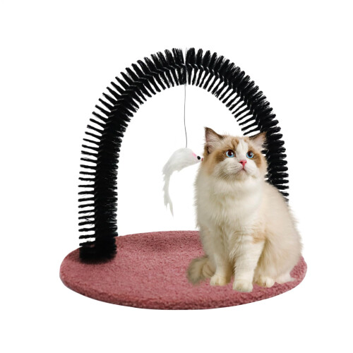 Scratch board for cats, cat face massage brush with scratching arch, reddishbrown