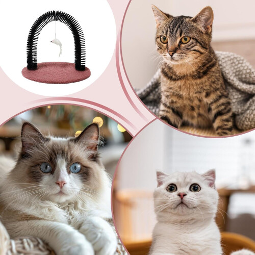 Scratch board for cats, cat face massage brush with scratching arch, reddishbrown 2