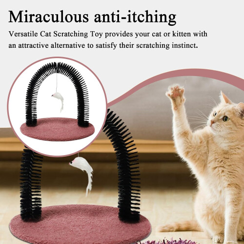 Scratch board for cats, cat face massage brush with scratching arch, reddishbrown 1