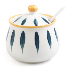 Porcelain Sugar Bowl With Lid And Spoon 430ml Ceramic Sugar Container Farmhouse Coffee Bar