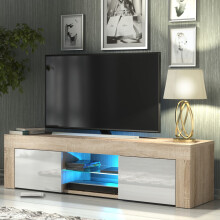 TV Unit 130cm Loom - Oak & White Gloss Doors and LED Lights
