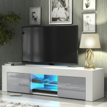 TV Unit 130cm Loom - White & Grey Gloss Doors and LED Lights
