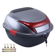Motorcycle Storage Trunk Waterproof Box For Rear Carrier Large Capacity Lockable Helmet Gear Reflectors Silver Gray