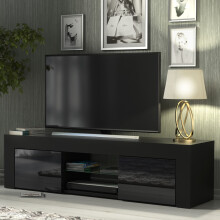 TV Unit 130cm Loom - Black with Gloss Doors