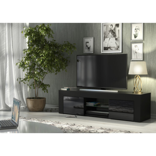 TV Unit 130cm Loom - Black with Gloss Doors 1