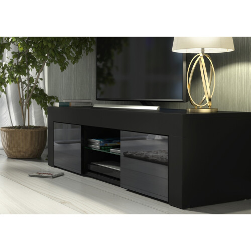 TV Unit 130cm Loom - Black with Gloss Doors 2