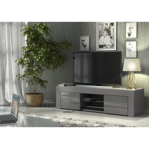 TV Unit 130cm Loom - Dark Grey with Gloss Doors 1