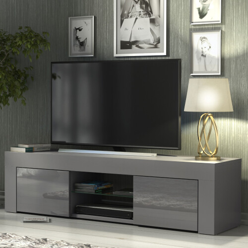 TV Unit 130cm Loom - Dark Grey with Gloss Doors