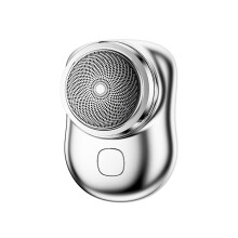 ABS electric shaver, portable, ergonomic replacement pushbutton switch, rechargeable, batteryoperated, travel beard trimmer, gift, silver
