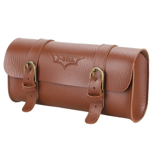 Motorcycle Tool Bag  Leather For Bicycle Fork Saddlebags, Handlebar Front Mount, Tail Rack Pouch With Straps, Brown