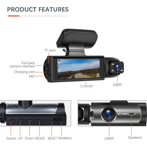 Enregistreur DVR de voiture à 2 objectifs, Angle-Double caméra B 2