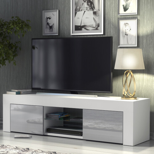 TV Unit 130cm Loom - White & Grey Gloss Doors