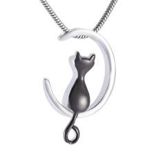 Moon Cat Cremation Jewelry Stainless Steel Memorial Urn Necklace Holds Funeral Ashes For Pets Keepsake Pendant