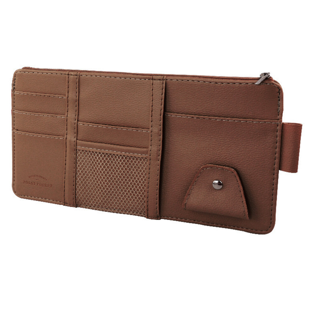 Leather Pocket Organizer For Car Sun Visor, Easy Access Multi-Pocket Net Zipper Keeps Your Essentials Within Reach, Durable Pu Leather Offers 9190834243214