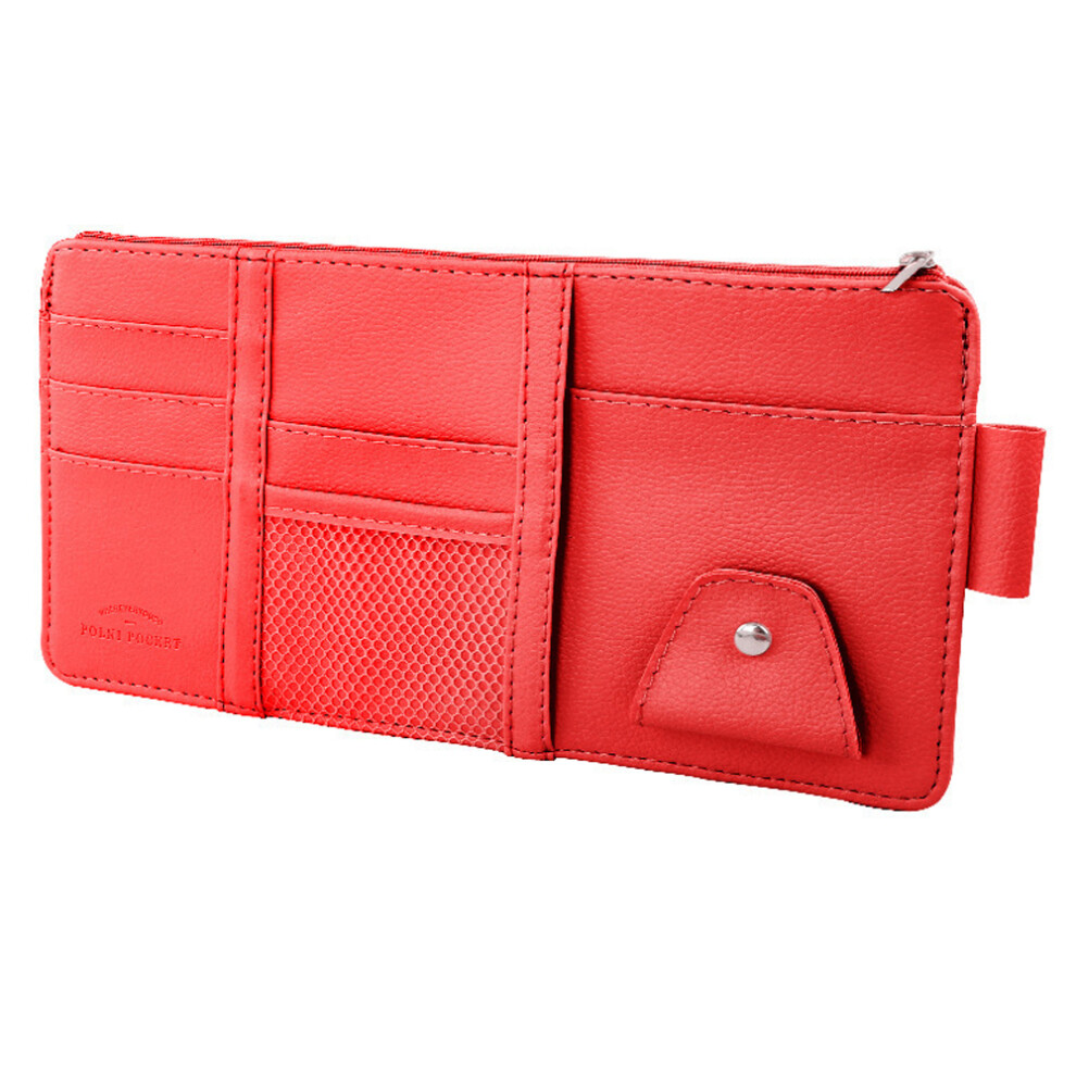 Car Sun Visor Organizer With Multi-Pocket Net Zipper, Durable Pu Leather Ensures Longevity And Cleanliness, Easy Access To Sunglasses And Other 9190834895758