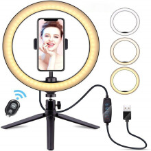 Desktop LED Ring Light Multi-Function Lighting, Wireless Remote Shutter for Easy Snapshots, Universal Phone Holder Fits Most Smartphones up to 8cm