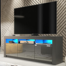 TV Unit 160cm Shine - Dark Grey with Gloss Doors and LED Lights