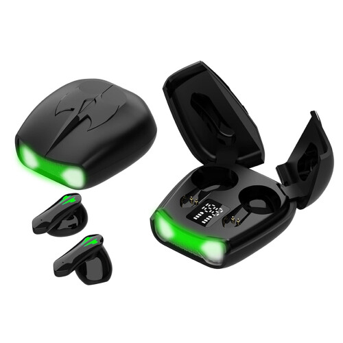 Wireless Bluetooth Headset TeQ405 Model, Bluetooth 5.1, TwoEar Gaming Headset, Digital Display, Black, One Size