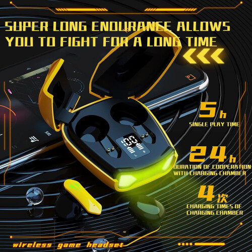 Wireless Bluetooth Headset TeQ405 Model, Bluetooth 5.1, TwoEar Gaming Headset, Digital Display, Black, One Size 1
