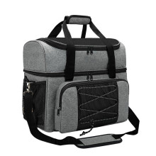 Bowlingball Bag With Padded Partition For 1 Pair Shoes, Double Ball Holders And Fastening Straps, Gray