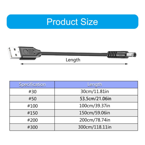 MultiSize USB-auf-DC5V-Ladekabel,-30cm 2,5x0,7mm 1