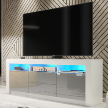 TV Unit 160cm Shine - White & Grey Gloss Doors and LED Lights