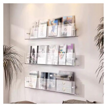 Commercial Brochure Organizer, 3Pack, WallMounted, for Efficient Advertising in Waiting Rooms, Lounges, Reception Areas, L 60cm/23.6in, Colorless
