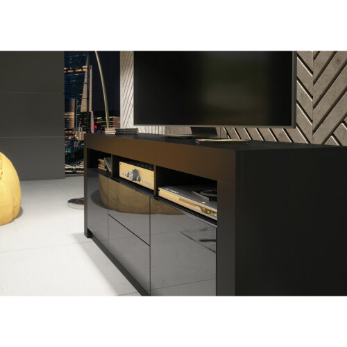 TV Unit 160cm Shine - Black with Gloss Doors 2