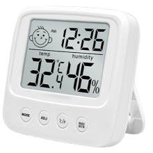 Temperatuur- en vochtigheidsmeter met elegant houten design, digitale hygrometer voor binnen- en buitengebruik, werkt op batterijen en is