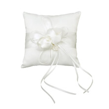 15 x 15 cm Ring Pillow with Flower Buds and Artificial Pearls for Bride's Wedding with Satin Ribbons