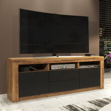 TV Unit 160cm Shine - Dark Oak & Black Matt Doors