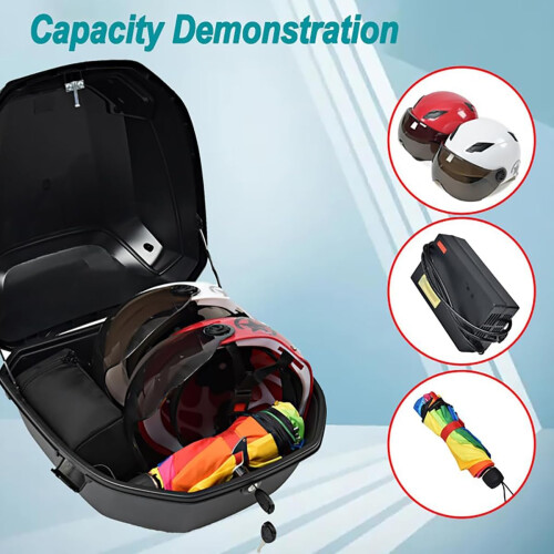 Motorcycle  Case Waterproof Large Capacity Tail Box with Backrest Lock and Mounting Hardware 1