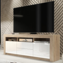 TV Unit 160cm Shine - Oak & White Gloss Doors