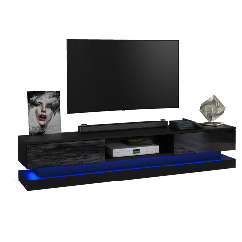 TV Unit 180cm Bloom - Black with Gloss Doors and LED Lights 2