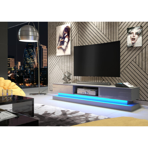 TV Unit 180cm Bloom - Dark Grey with Gloss Doors and LED Lights 1