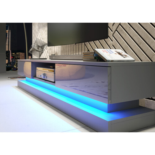 TV Unit 180cm Bloom - Dark Grey with Gloss Doors and LED Lights 2