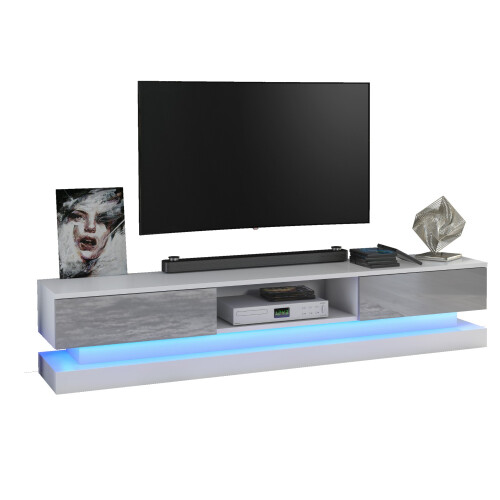 TV Unit 180cm Bloom - White & Grey Gloss Doors and LED Lights 2