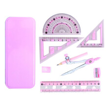 Angle Measure and Compass Set, Math Compass and Protractor Set Geometry Compass, Comprehensive Set with Shatterproof Case, Pink