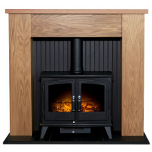 Adam New England Stove Fireplace in Oak with Woodhouse Electric Stove in Black, 48 Inch