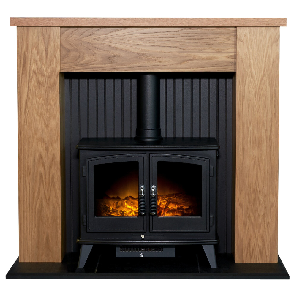 Adam 1.8kW New England Fireplace Suite - Oak & Black - Woodhouse Electric Stove - Brown - Image 4