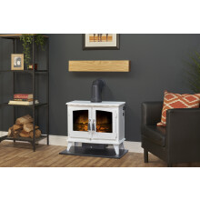 Adam Oak Beam, Hearth & Stove Pipe with Woodhouse Stove in White