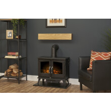 Adam Oak Beam, Hearth & Stove Pipe with Woodhouse Stove in Black