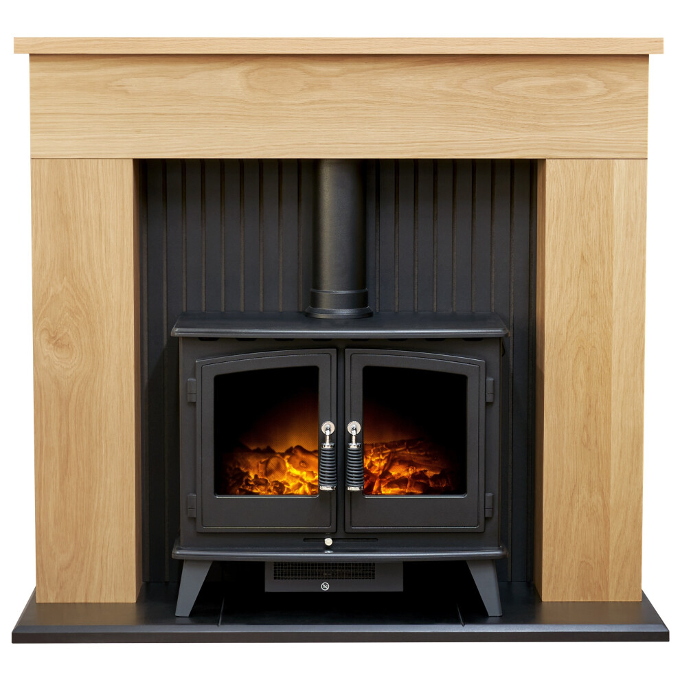Adam Innsbruck Stove Fireplace In Oak With Woodhouse Electric Stove In