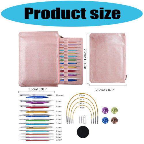 12Pairs Interchangeable Aluminum Tunisian Crochet Hook with 2