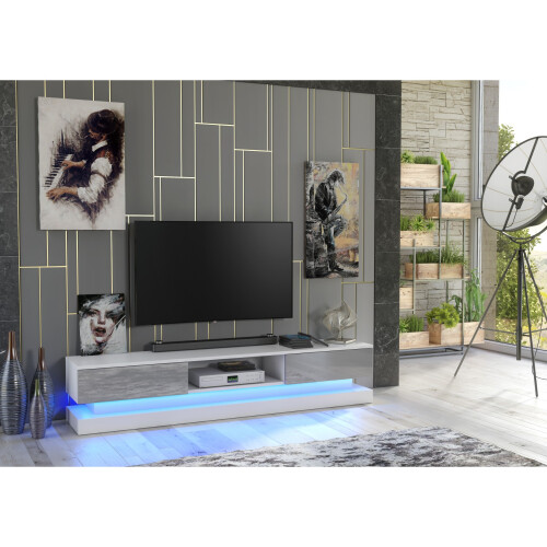 TV Unit 180cm Bloom - White & Grey Gloss Doors 1