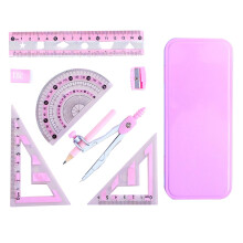 Protractor and Compass Set with Shatterproof Storage Box, Pink