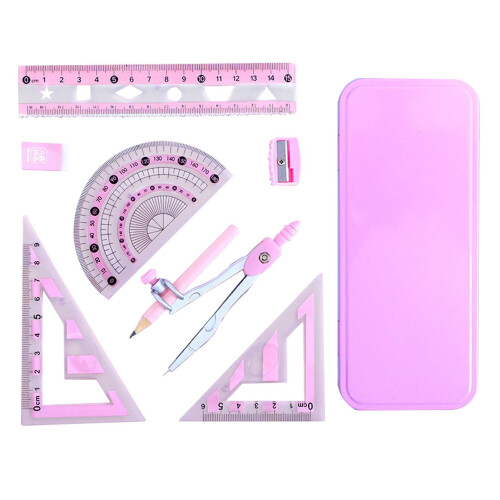 Protractor and Compass Set with Shatterproof Storage Box, Pink