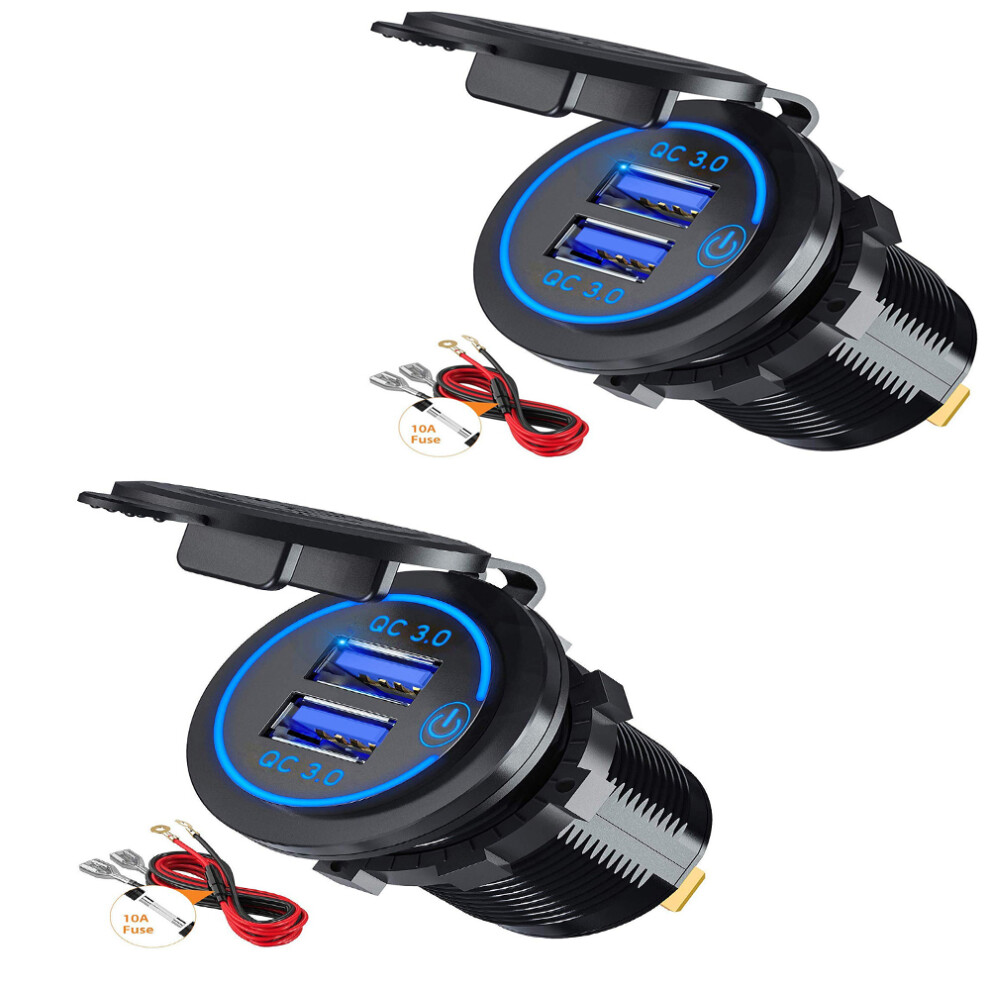 Safe Design 12V Usb Outlet For Cars, Quick Charge 3.0 Dual Usb Charger Socket With Waterproof Cap, Independent Touch Switch For 12V 24V Vehicles 9190834910130